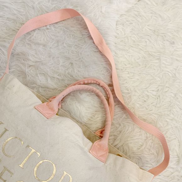 VICTORIAS SECRET Pink Cream Canvas Crossbody Tote - Picture 9 of 12